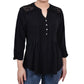 NY Collection Women's Rouched Sleeve Pintuck Top Black Size Petite Large