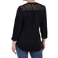 NY Collection Women's Rouched Sleeve Pintuck Top Black Size Petite Large