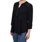 NY Collection Women's Rouched Sleeve Pintuck Top Black Size Petite Large