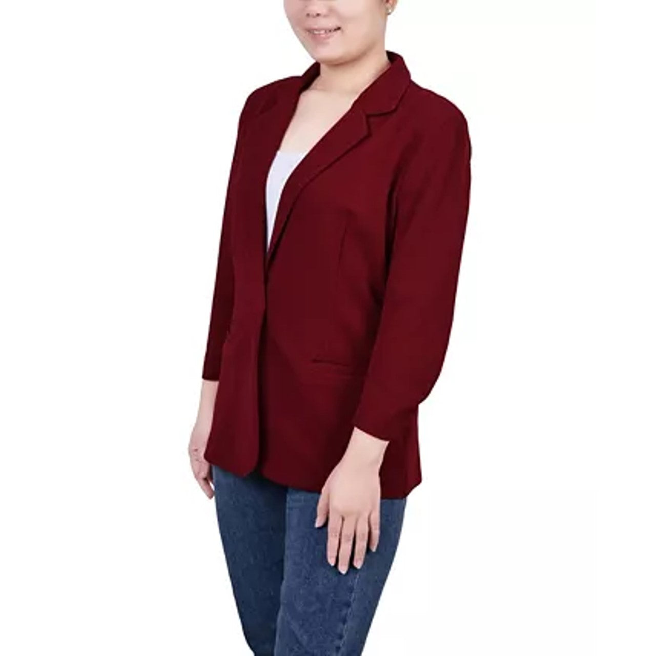 NY Collection Women's 3/4 Sleeve Scuba Crepe Jacket Red Size Petite M