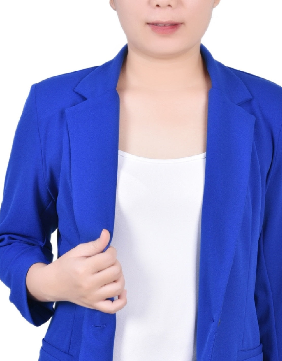 NY Collection Women's 3/4 Sleeve Scuba Crepe Jacket Blue Size Petite Small