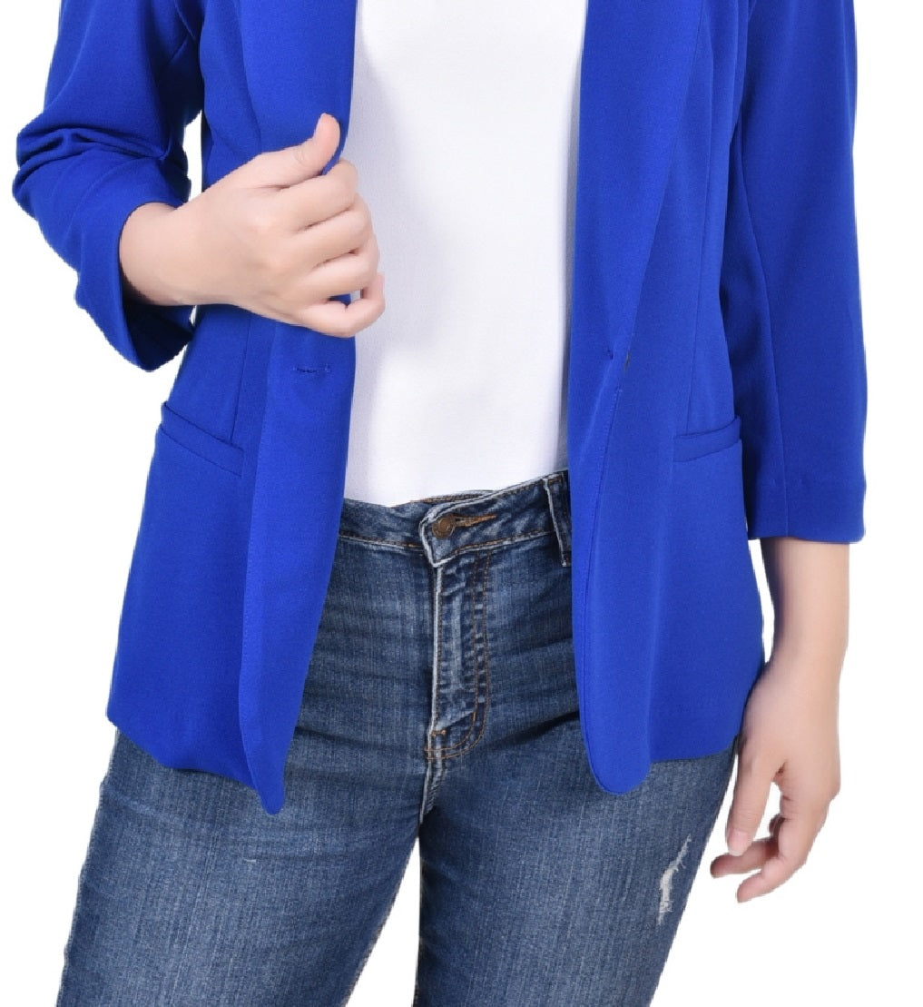 NY Collection Women's 3/4 Sleeve Scuba Crepe Jacket Blue Size Petite Small