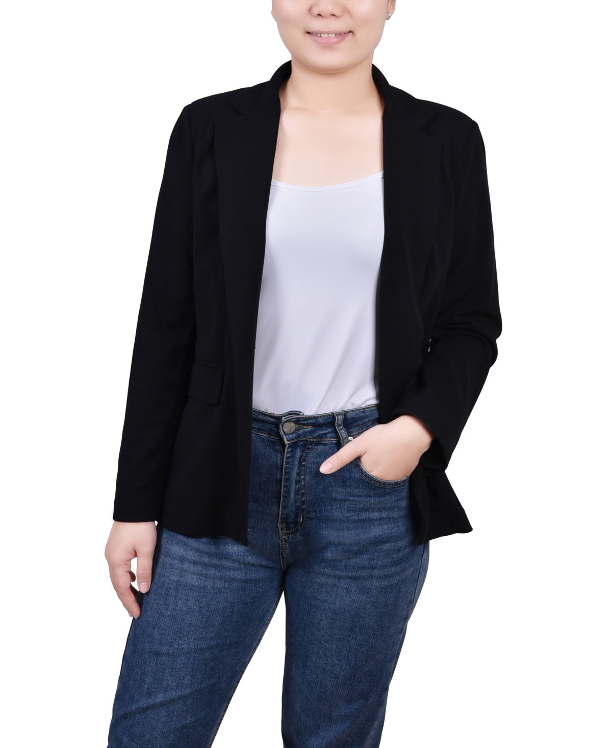 NY Collection Women's Long Sleeve Scuba Crepe Jacket Black Size Petite Large