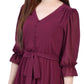 NY Collection Women's 3/4 Sleeve V Neck Flounced Dress Red Size Petite Large