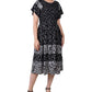 NY Collection Women's Short Sleeve Smocked Combo Print Dress Black Size Petite Medium