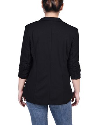 NY Collection Women's 3/4 Rouched Sleeve Crepe Jacket Black Size X-Large