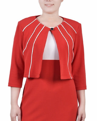 NY Collection Women's Two Piece Jacket And Dress Set Red Size 4 Petite