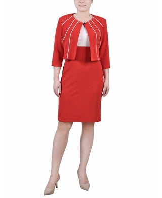NY Collection Women's Two Piece Jacket And Dress Set Red Size 4 Petite