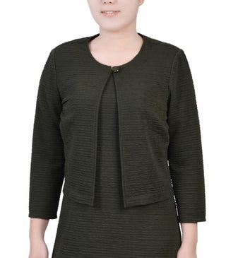 NY Collection Women's Textured 3/4 Sleeve Two Piece Dress Set Green Size 14