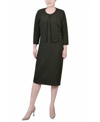 NY Collection Women's Textured 3/4 Sleeve Two Piece Dress Set Green Size 14