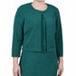 NY Collection Women's Textured 3/4 Sleeve Two Piece Dress Set Green Size 14 Petite