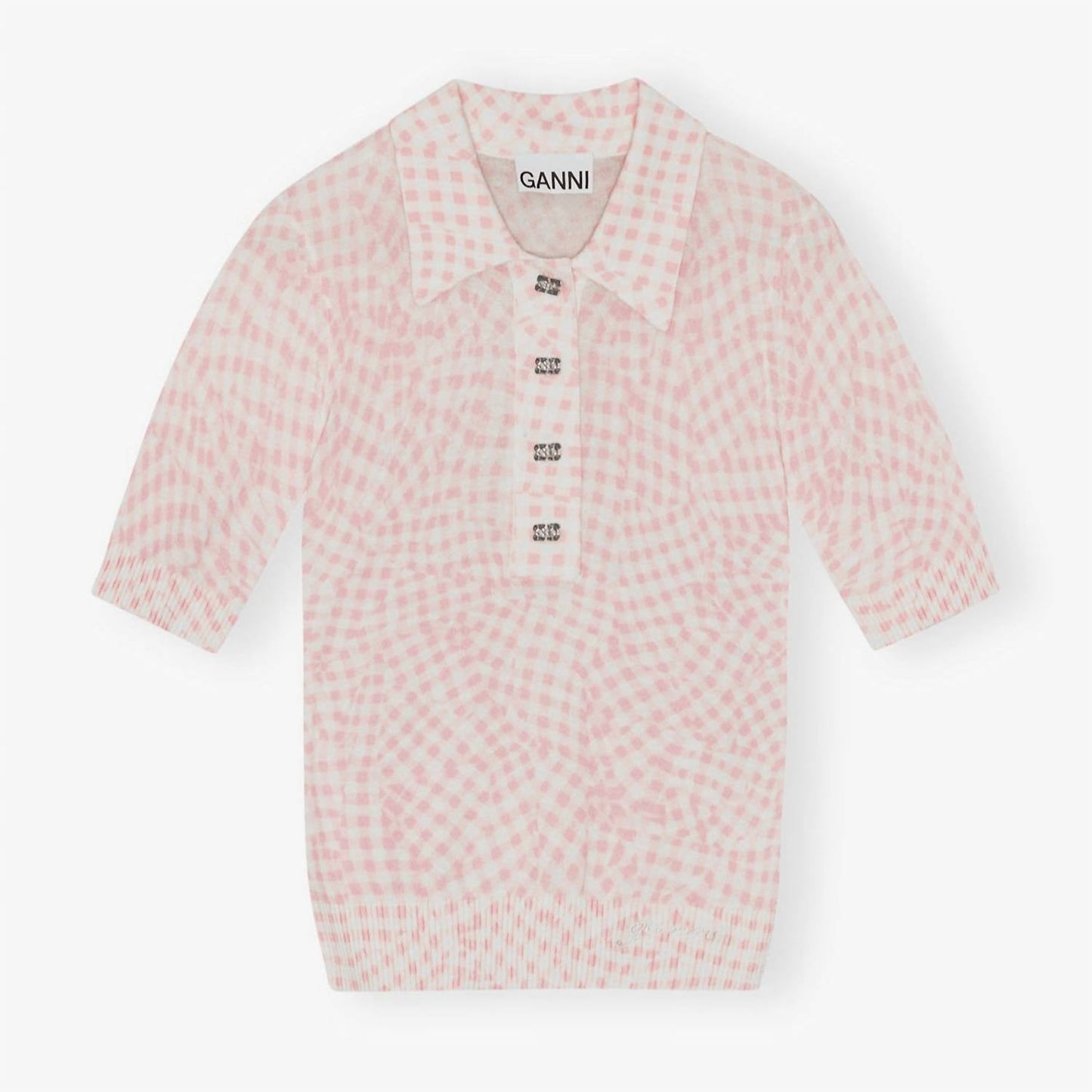 Ganni - Women's Sheer Printed Polo Top