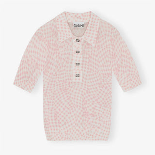 Ganni - Women's Sheer Printed Polo Top