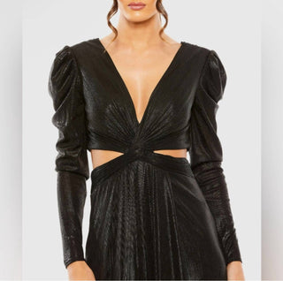 Ieena For Mac Duggal - Princess Sleeve Cut Out Metallic Gown