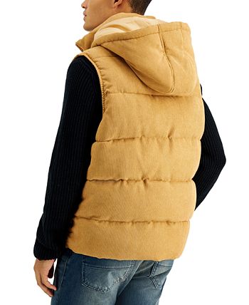 Sean John Men's Corduroy Hooded Utility Puffer Vest Brown Size X-Large
