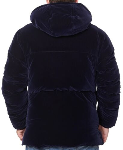 Sean John Men's Quilted Hooded Velvet Puffer Jacket Blue Size M