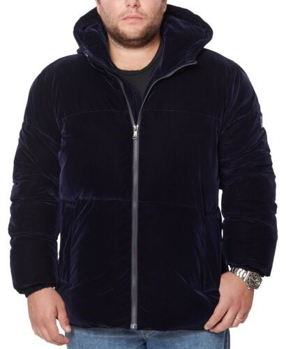 Sean John Men's Quilted Hooded Velvet Puffer Jacket Blue Size M