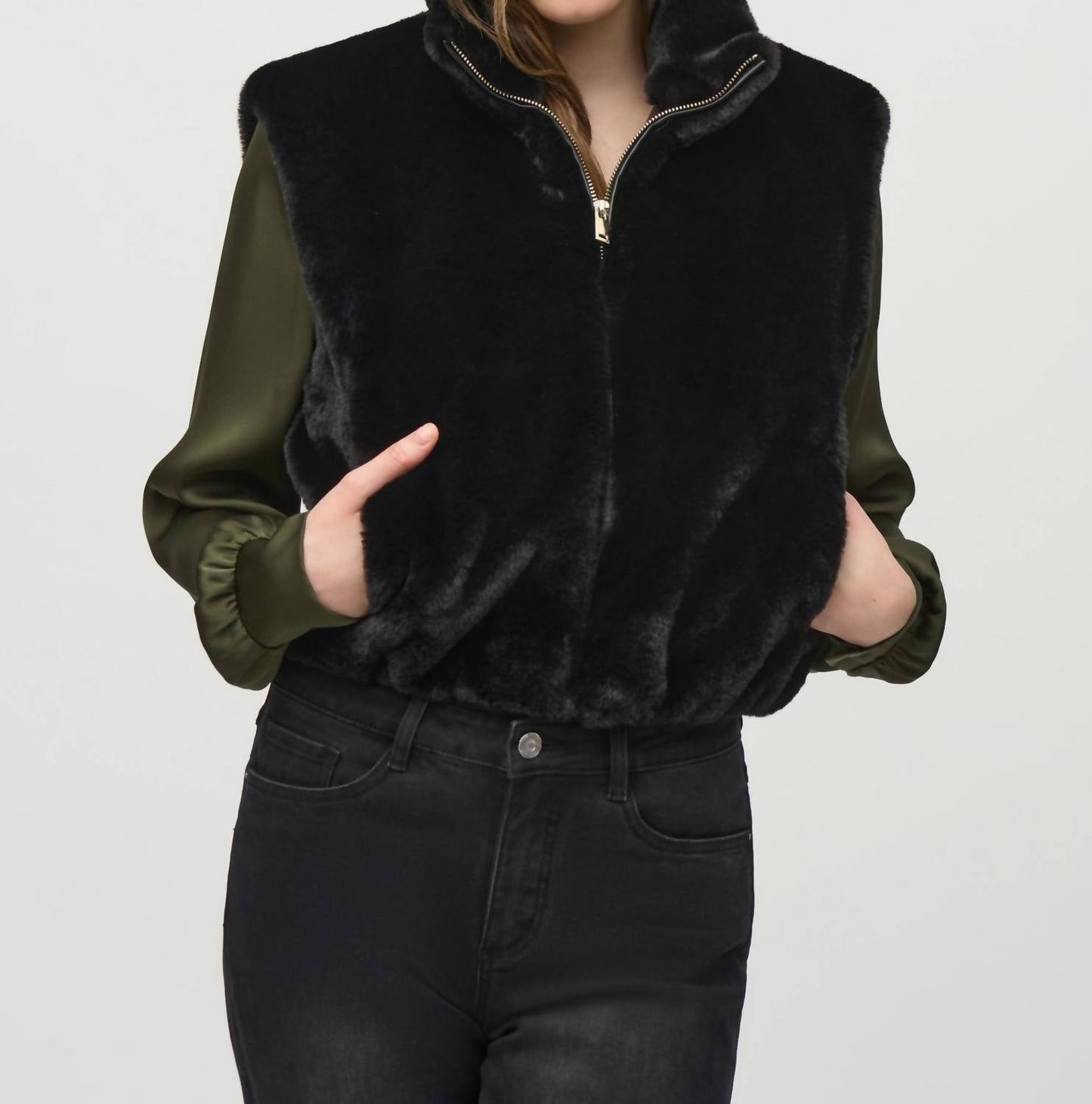 Joseph Ribkoff - Faux Fur Zip-up Cropped Vest