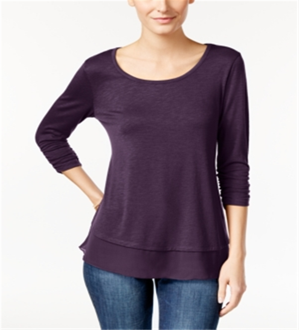 Style & Co Women's Chiffon-Hem Top Purple Size X-Large