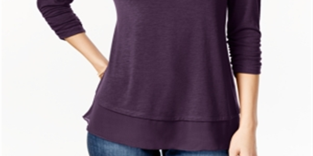 Style & Co Women's Chiffon-Hem Top Purple Size X-Large