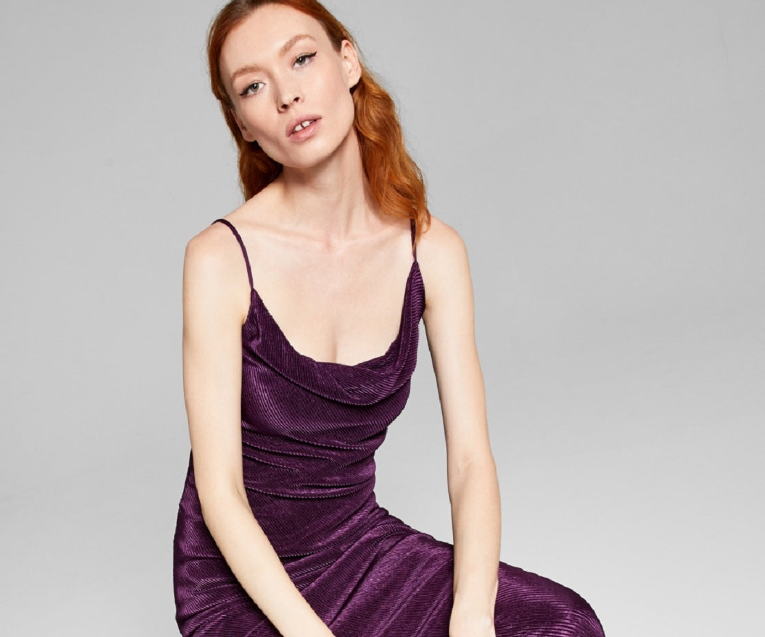 And Now This Women's Asymmetric Striped Slip Dress Purple Size Medium