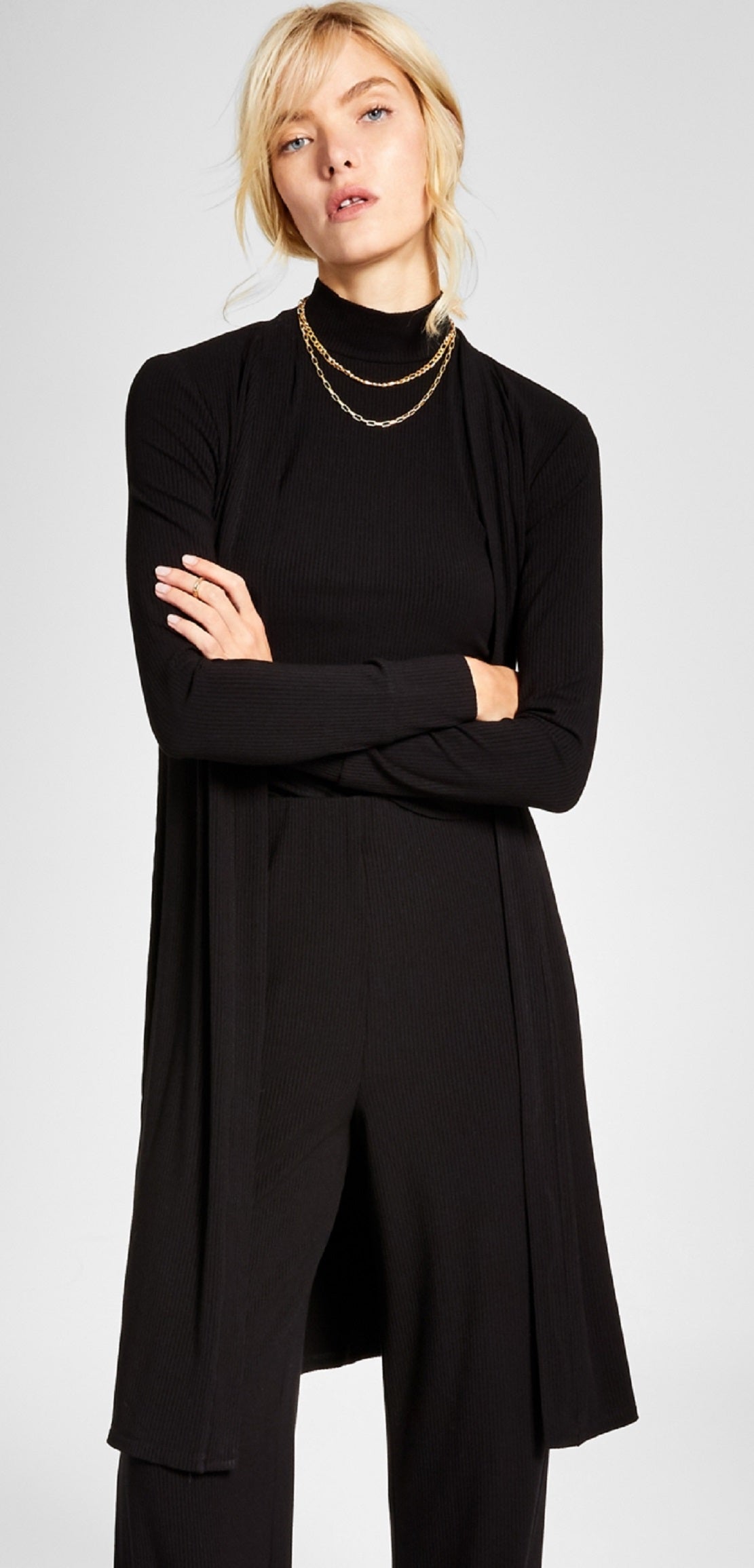 And Now This Women's Ribbed Duster Cardigan Black Size X-Large