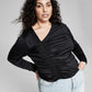 And Now This Women's Asymmetrical Ruched Top Black Size 0X