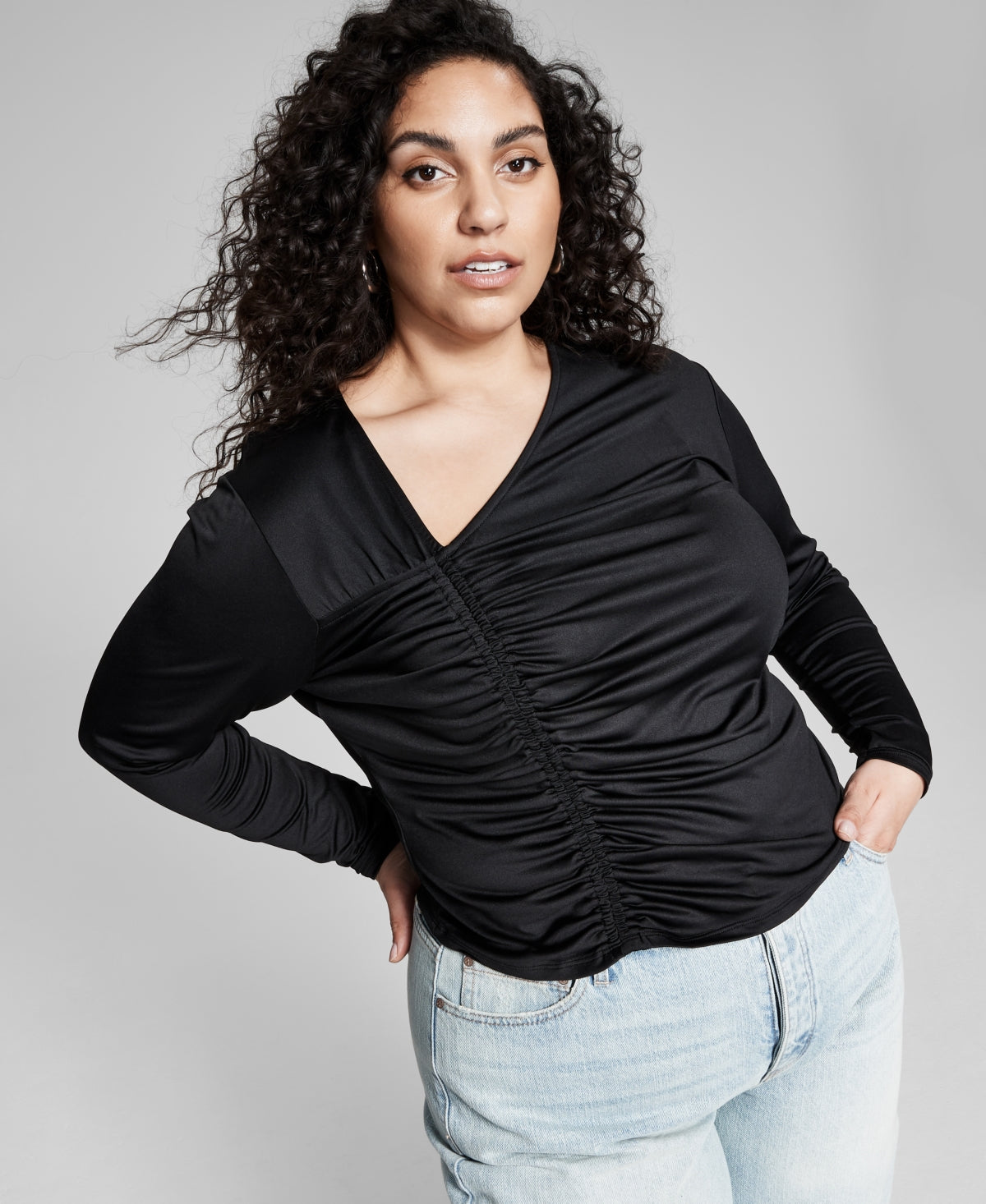 And Now This Women's Asymmetrical Ruched Top Black Size 0X
