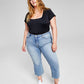 And Now This Women's Square Neck Bodysuit Black Size 1X