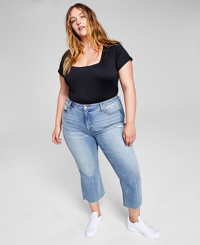 And Now This Women's Square Neck Bodysuit Black Size 1X