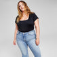 And Now This Women's Square Neck Bodysuit Black Size 1X