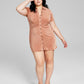 And Now This Women's Ruched Shirtdress Brown Size 3X