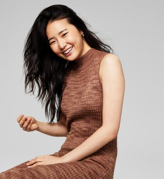 And Now This Women's Ribbed Mock Neck Bodycon Dress Brown Size Small