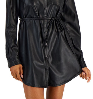 Kit & Sky Junior's Faux Leather Shirtdress Black Size Large