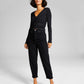 And Now This Women's Ruched Long Sleeve V Neck Knit Top Black Size X-Small