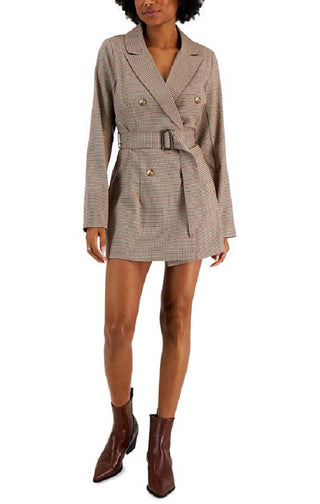 Kit & Sky Junior's Plaid Blazer Dress Brown Size Medium