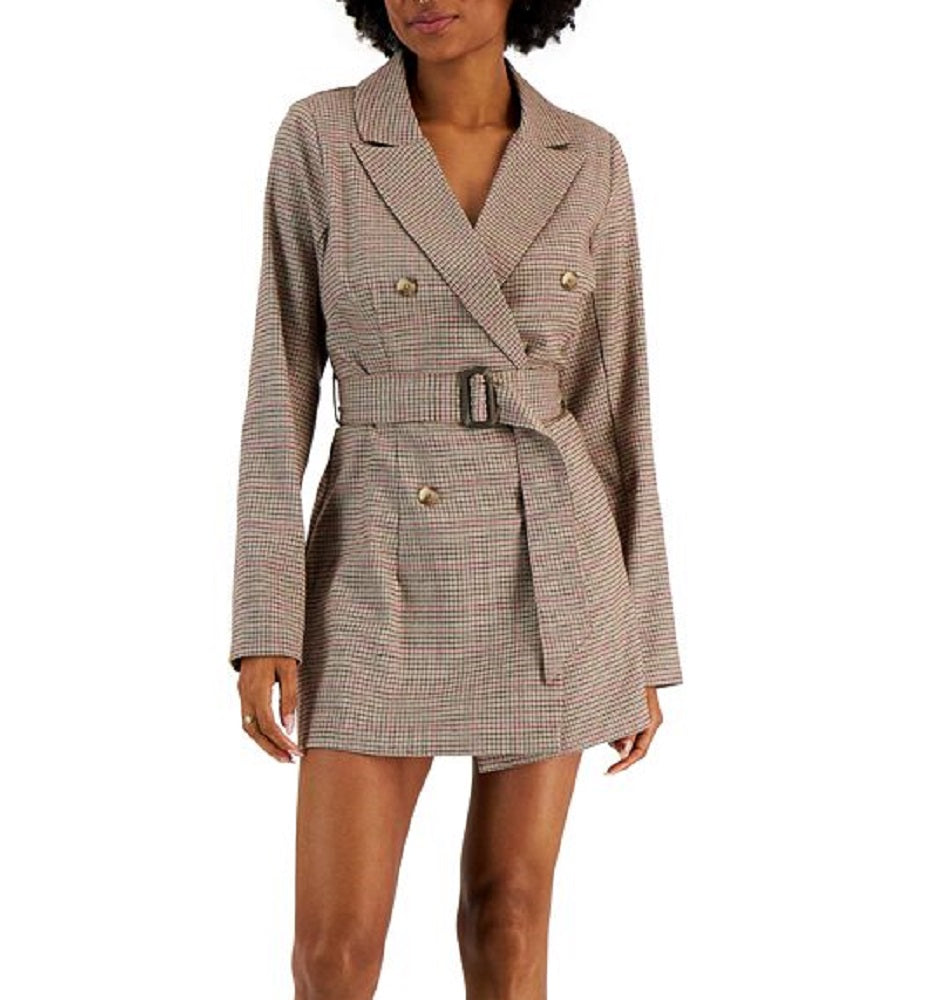 Kit & Sky Junior's Plaid Blazer Dress Brown Size Medium