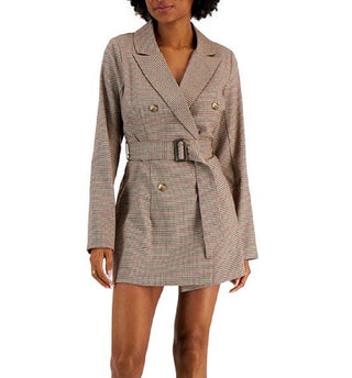 Kit & Sky Junior's Plaid Blazer Dress Brown Size Medium