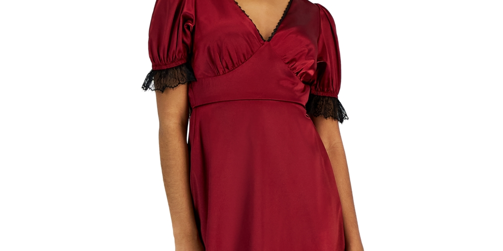 Kit & Sky Womens Junior's Satin Lace Trim Cocktail and Party Dress Red Size XX-Small