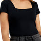 And Now This Women's Square Neck Short Sleeve Bodysuit Black Size Medium