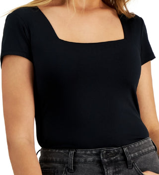 And Now This Women's Square Neck Short Sleeve Bodysuit Black Size Medium