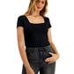 And Now This Women's Square Neck Short Sleeve Bodysuit Black Size Medium