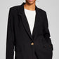 And Now This Women's One Button Textured Oversized Blazer Black Size Medium