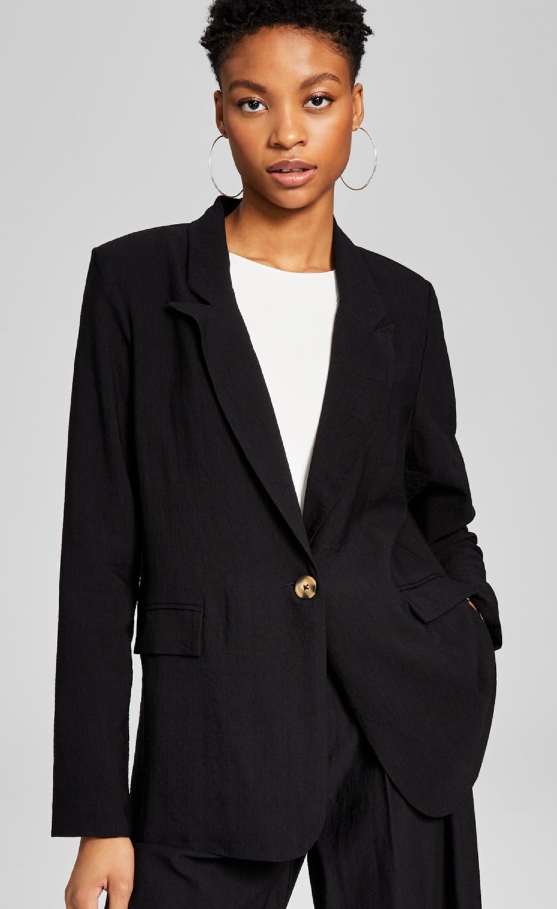And Now This Women's One Button Textured Oversized Blazer Black Size Medium
