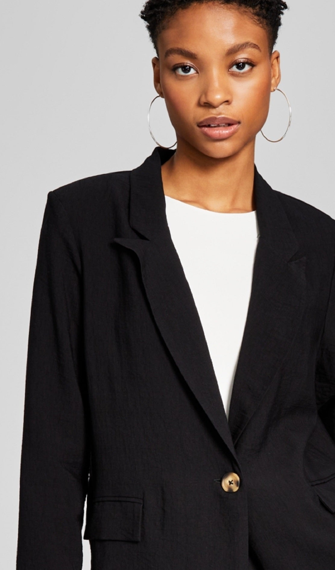 And Now This Women's One Button Textured Oversized Blazer Black Size Medium