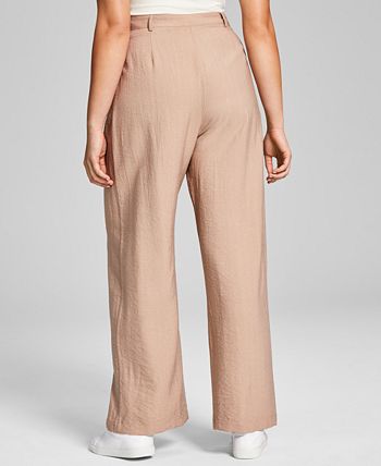 And Now This Women's High-Rise Wide Leg Textured Trouser Pants Brown Size Large