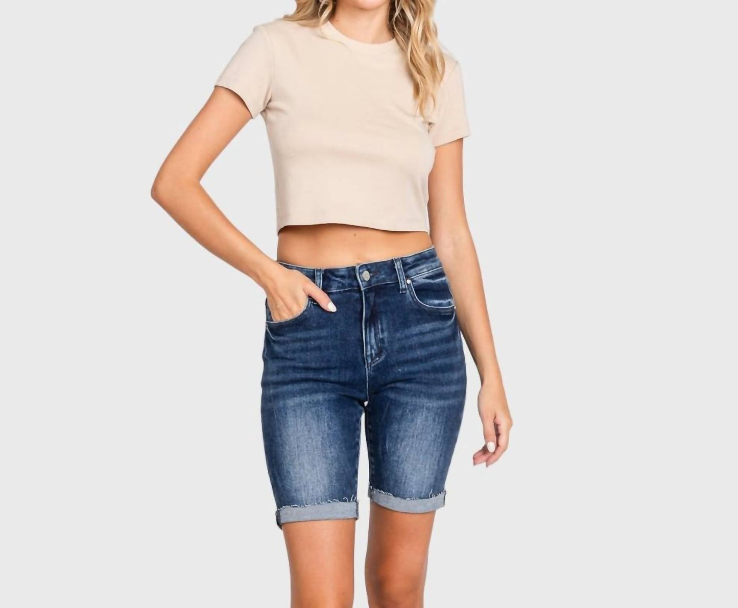 Petra153 - High Rise Bermuda Shorts With Cuffed Hem