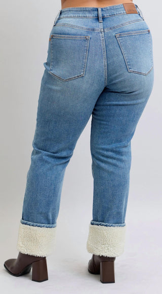 Judy Blue - High Waist Shearling Cuffed Straight Leg Jean