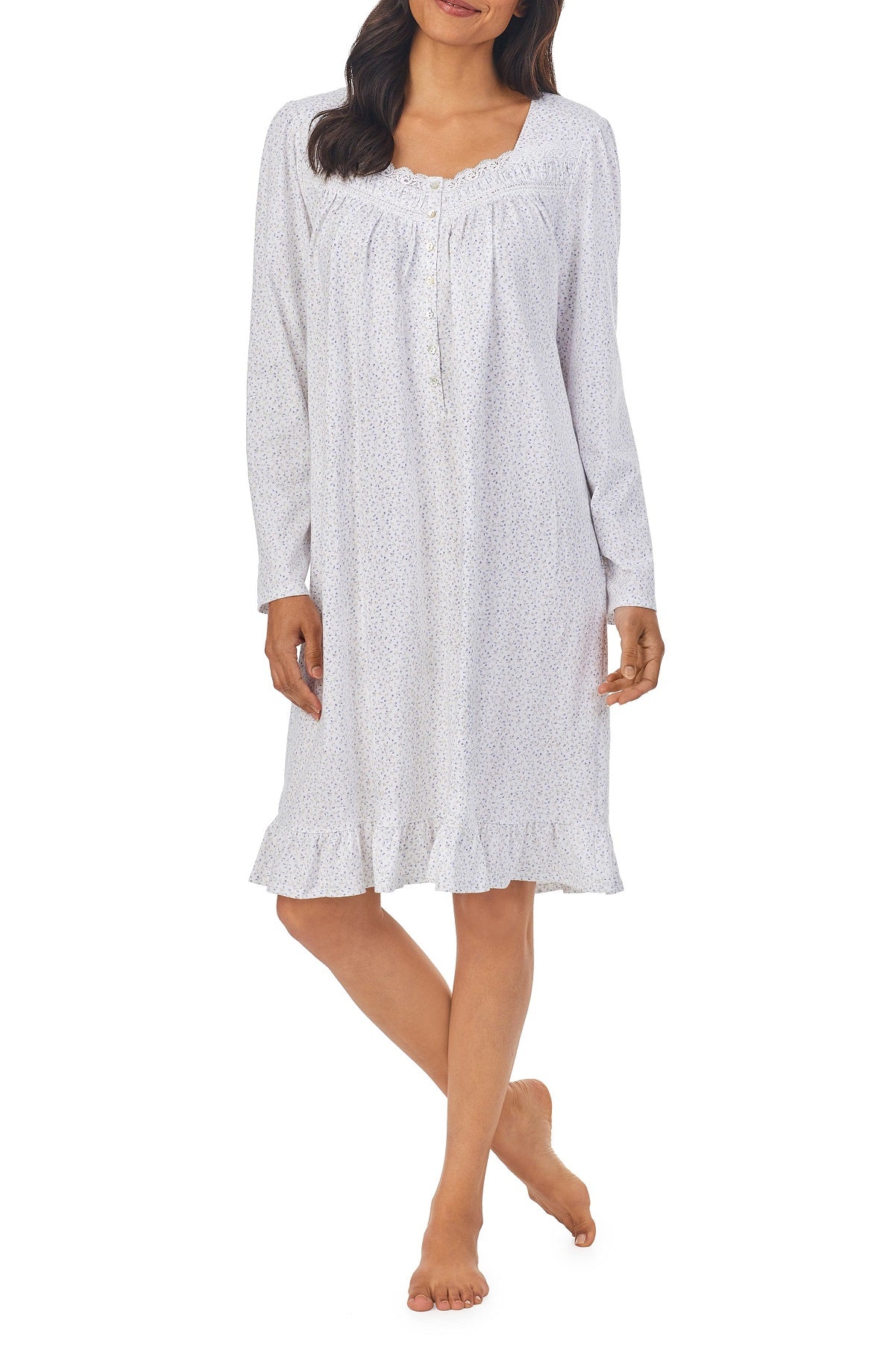 Eileen West Women's Lace Trim Cotton Jersey Nightgown White Size Large