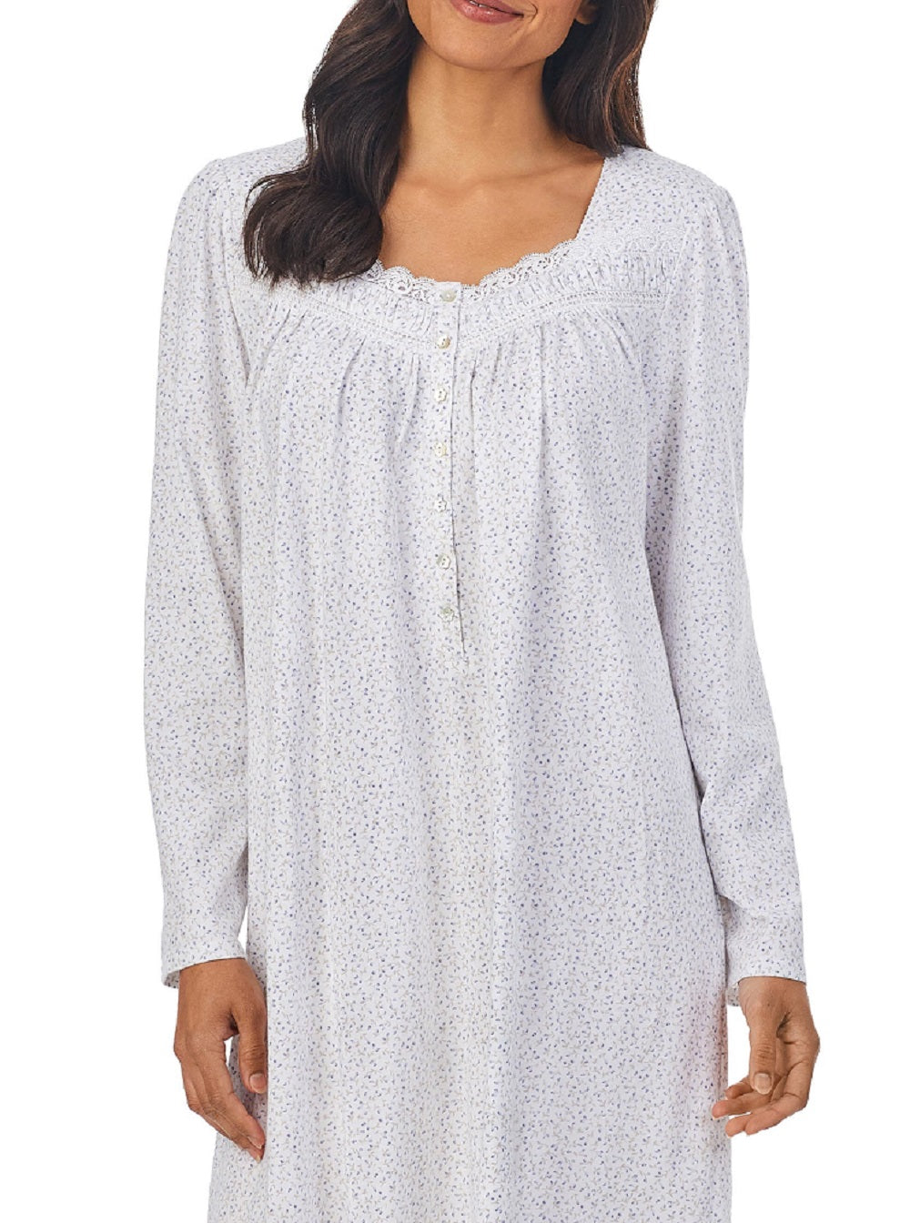 Eileen West Women's Lace Trim Cotton Jersey Nightgown White Size Large